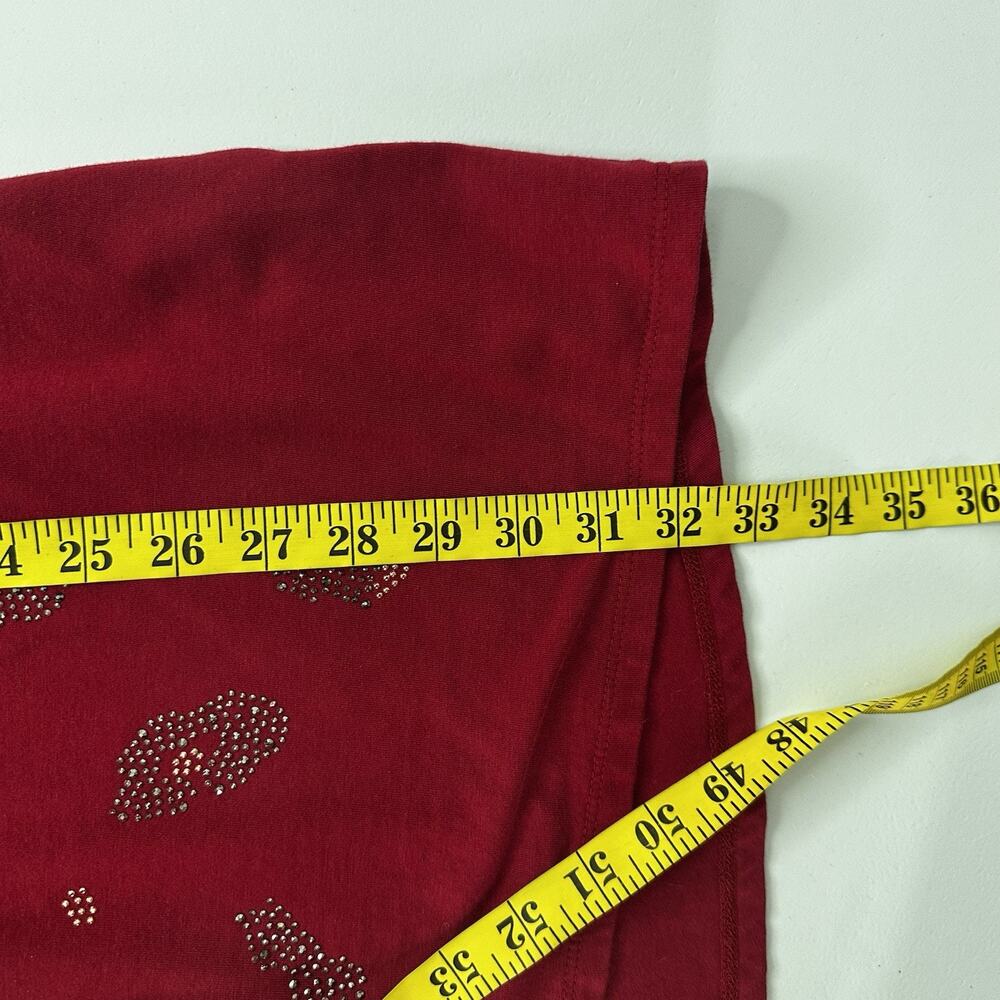 Susan Graver Shirt Top Womens 3X 3XL Red Embellished Vneck Basic Weekend Long - Picture 9 of 10